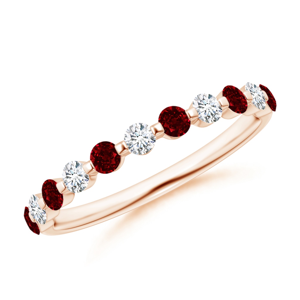 2.2mm AAAA Floating Ruby and Diamond Semi Eternity Wedding Band for Her in Rose Gold