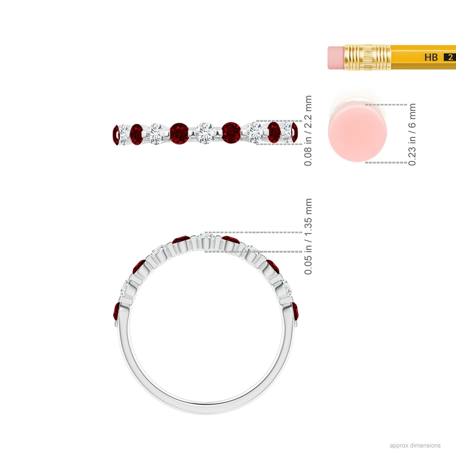 2.2mm AAAA Floating Ruby and Diamond Semi Eternity Wedding Band for Her in White Gold ruler