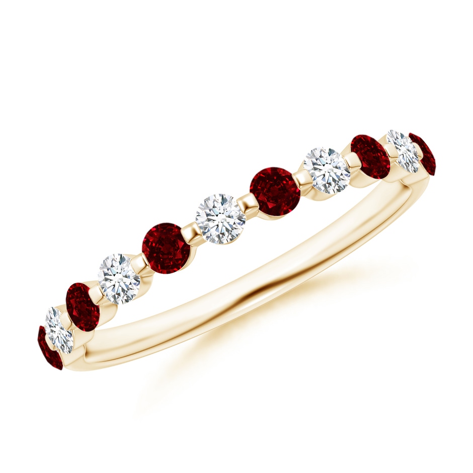 2.2mm AAAA Floating Ruby and Diamond Semi Eternity Wedding Band for Her in Yellow Gold 