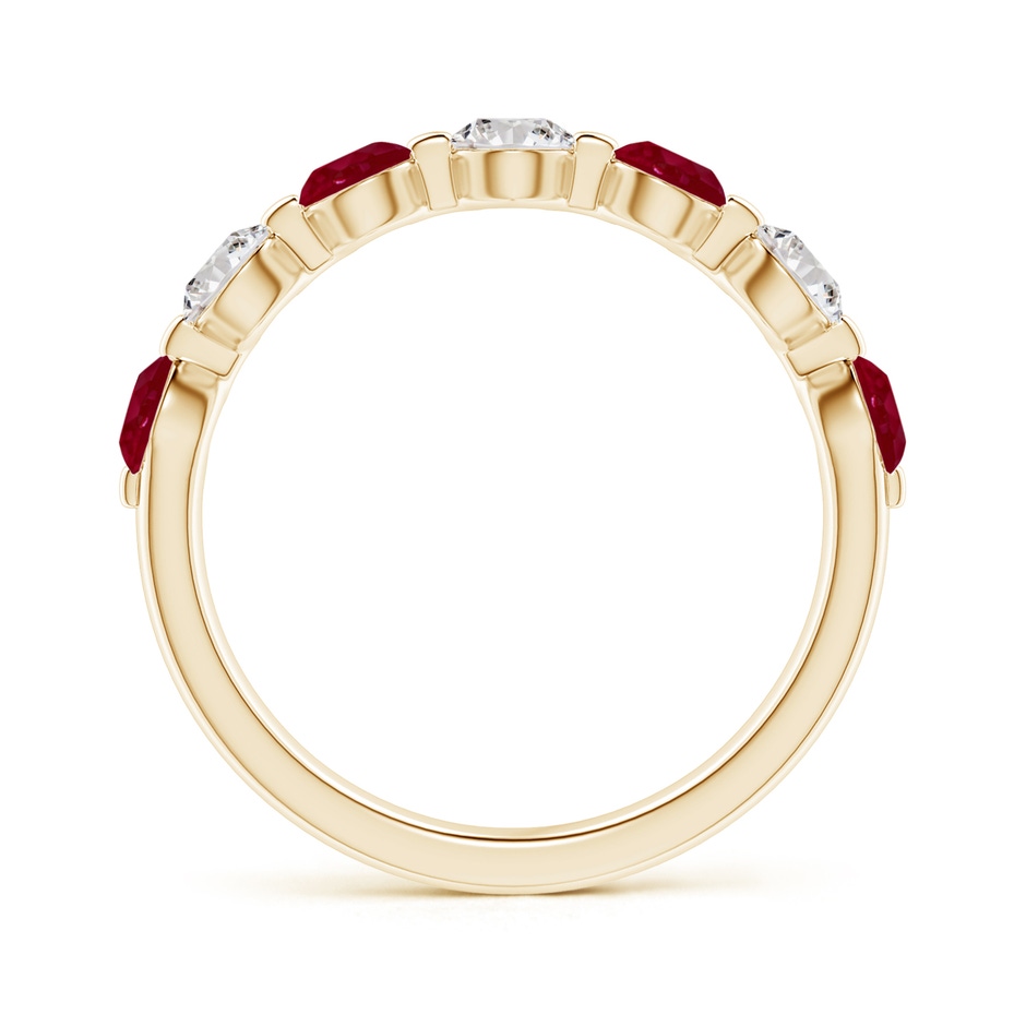 3.6mm AA Floating Ruby and Diamond Semi Eternity Wedding Band for Her in Yellow Gold side-1