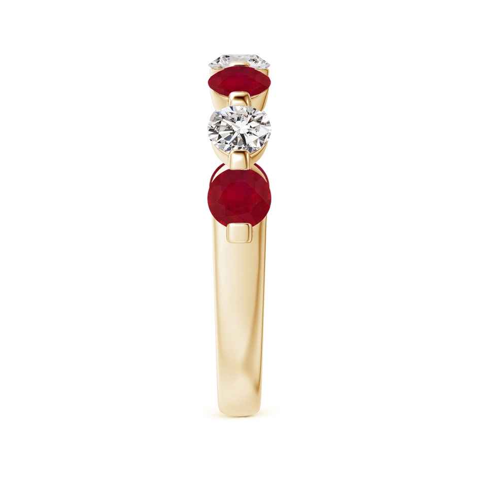 3.6mm AA Floating Ruby and Diamond Semi Eternity Wedding Band for Her in Yellow Gold side-2