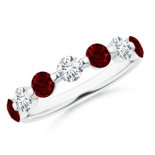 3.6mm AAAA Floating Ruby and Diamond Semi Eternity Wedding Band for Her in P950 Platinum