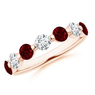 3.6mm AAAA Floating Ruby and Diamond Semi Eternity Wedding Band for Her in Rose Gold