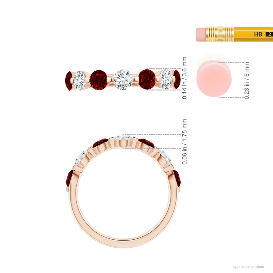 3.6mm AAAA Floating Ruby and Diamond Semi Eternity Wedding Band for Her in Rose Gold ruler