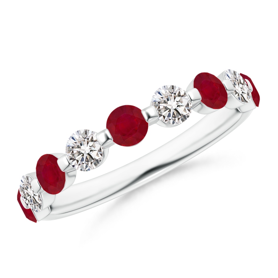 3mm AA Floating Ruby and Diamond Semi Eternity Wedding Band for Her in White Gold 