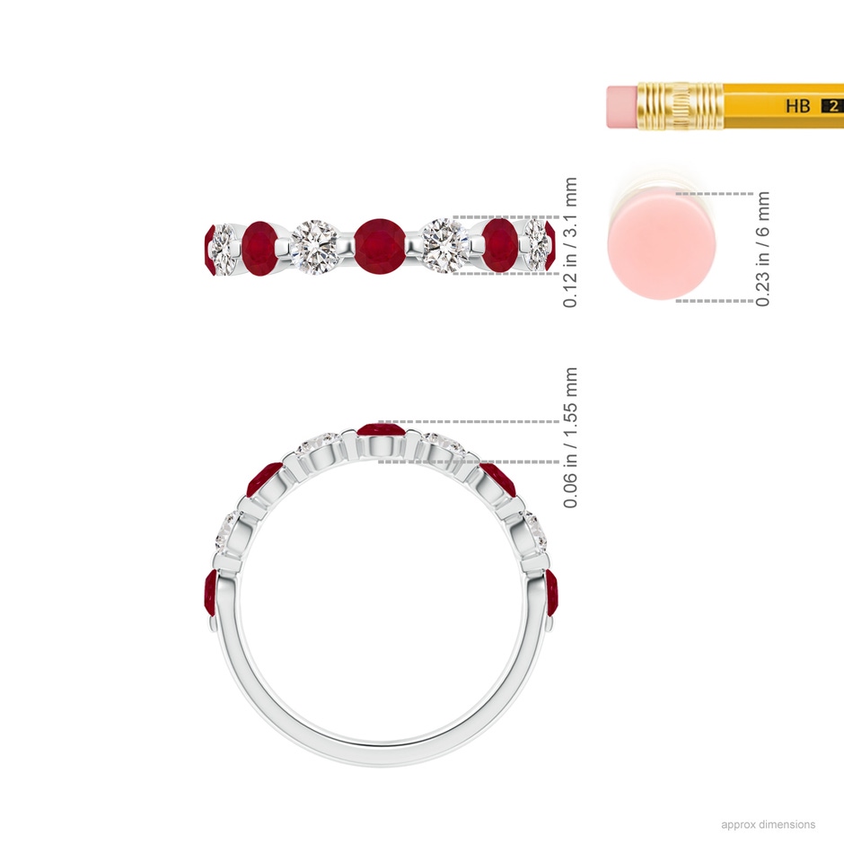 3mm AA Floating Ruby and Diamond Semi Eternity Wedding Band for Her in White Gold ruler