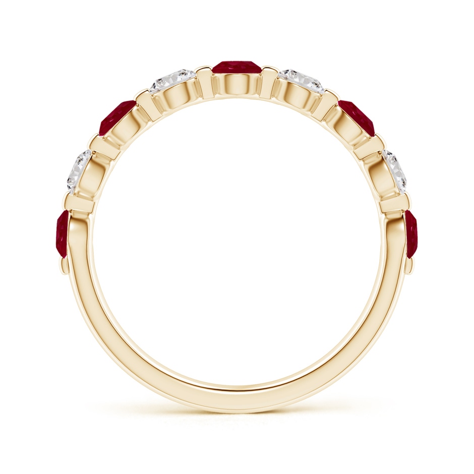 3mm AA Floating Ruby and Diamond Semi Eternity Wedding Band for Her in Yellow Gold side-1