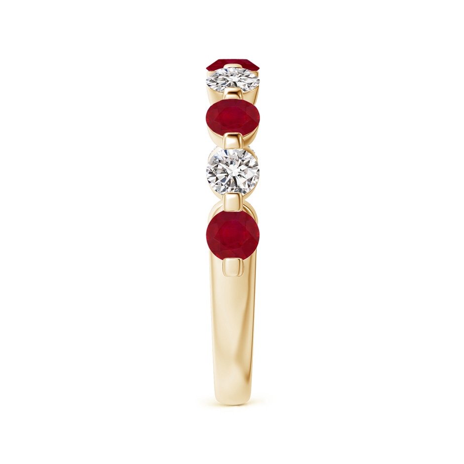 3mm AA Floating Ruby and Diamond Semi Eternity Wedding Band for Her in Yellow Gold side-2