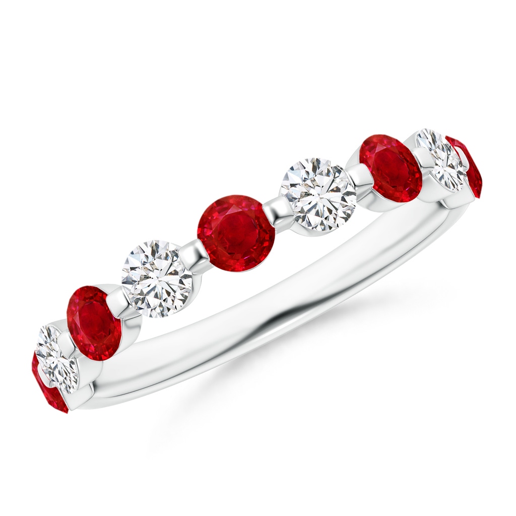 3mm AAA Floating Ruby and Diamond Semi Eternity Wedding Band for Her in White Gold