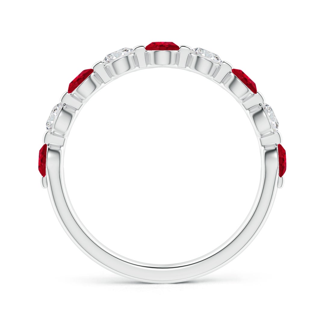 3mm AAA Floating Ruby and Diamond Semi Eternity Wedding Band for Her in White Gold - side 3