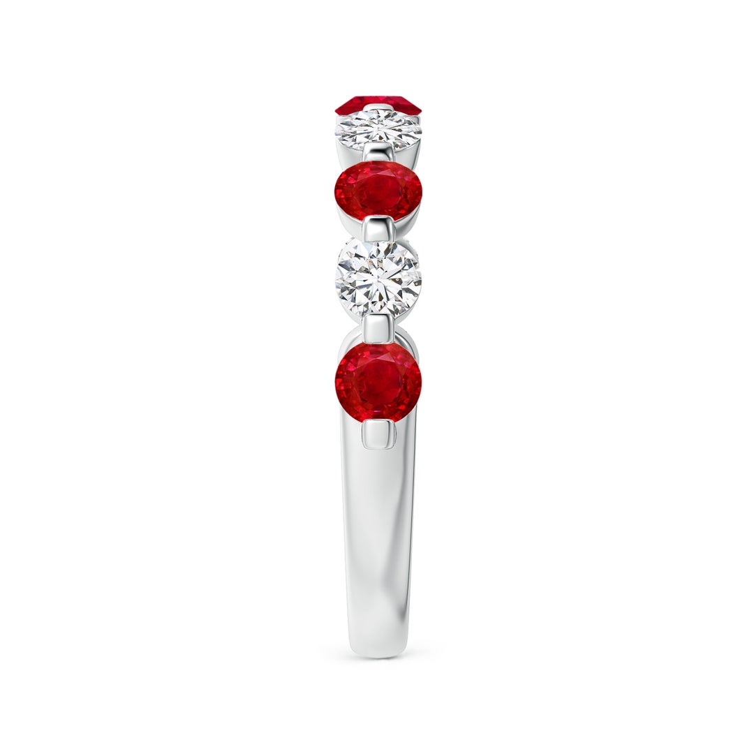 3mm AAA Floating Ruby and Diamond Semi Eternity Wedding Band for Her in White Gold - side 6