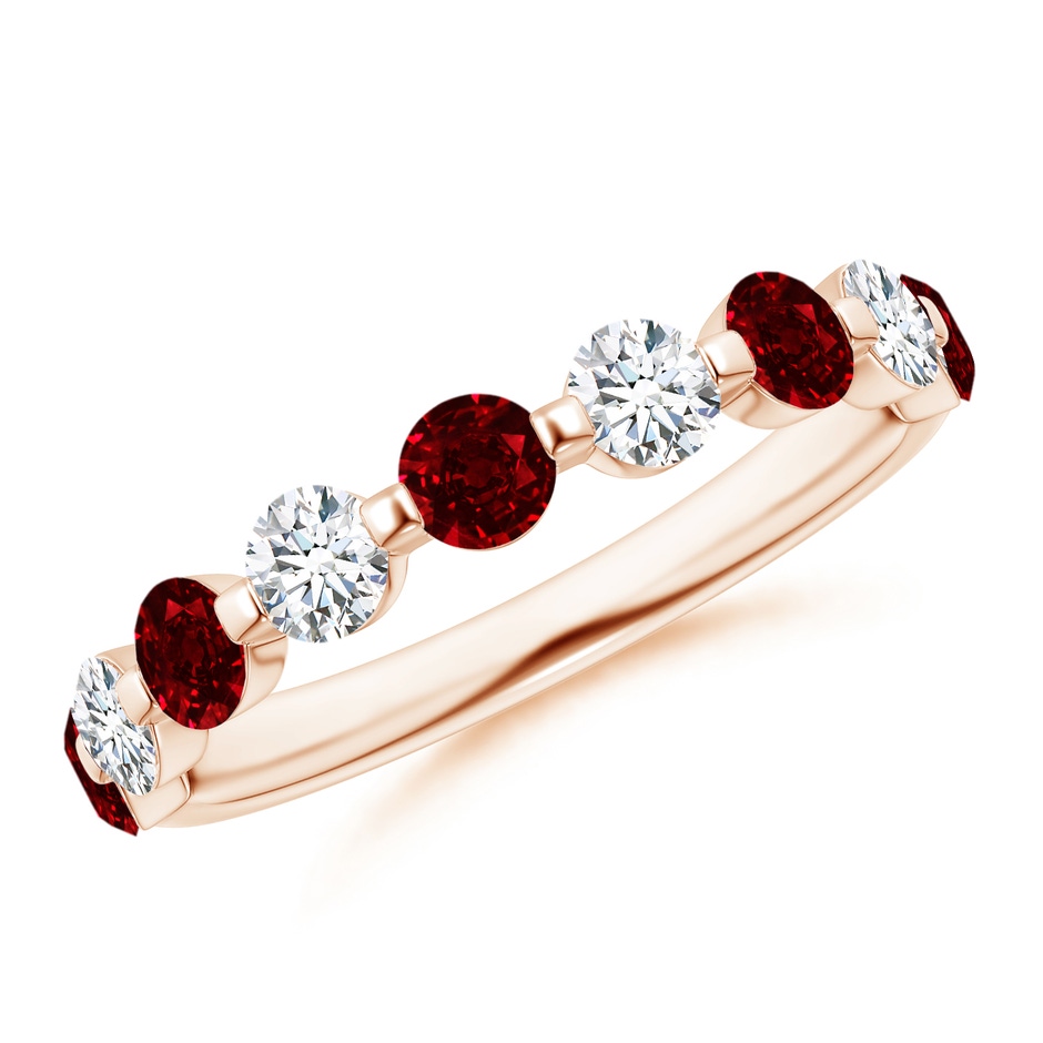 3mm AAAA Floating Ruby and Diamond Semi Eternity Wedding Band for Her in Rose Gold 