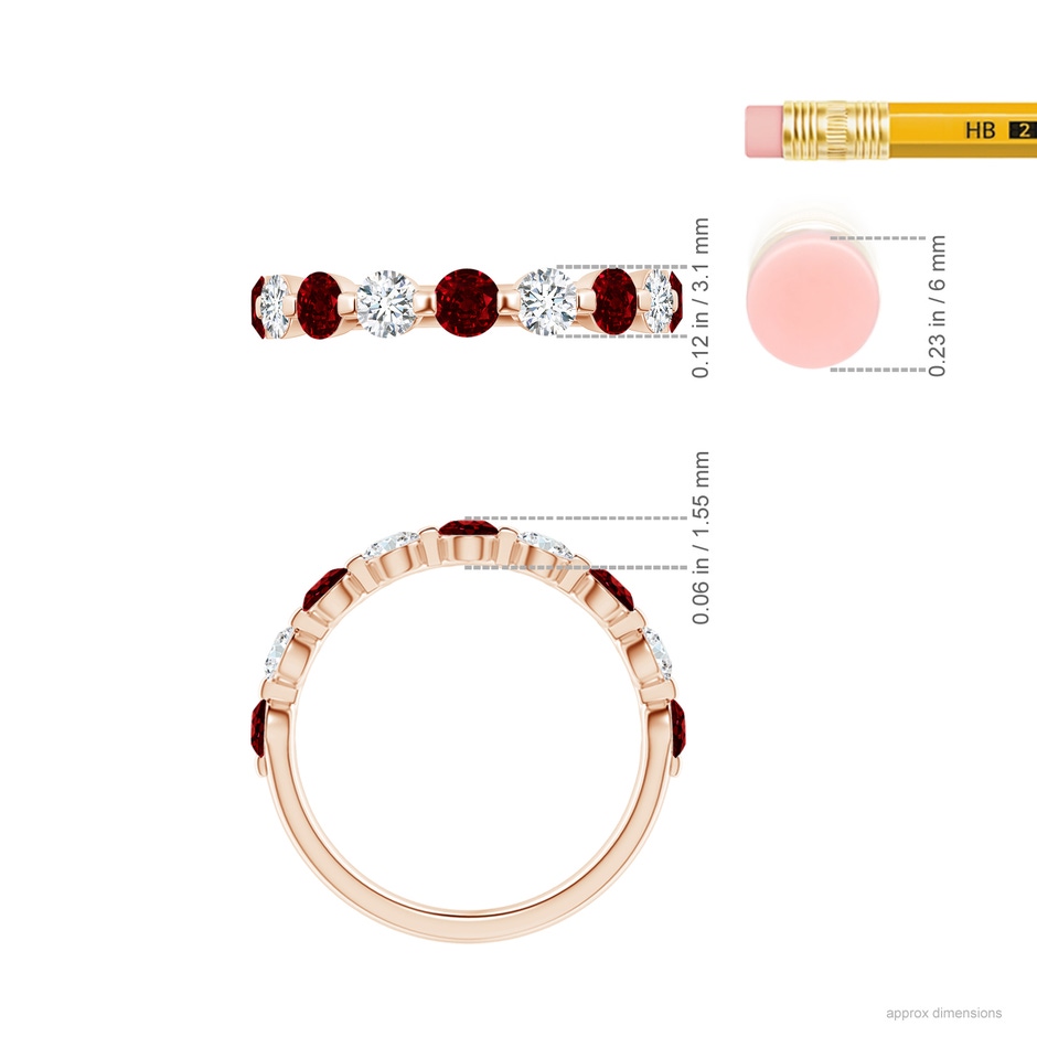 3mm AAAA Floating Ruby and Diamond Semi Eternity Wedding Band for Her in Rose Gold ruler