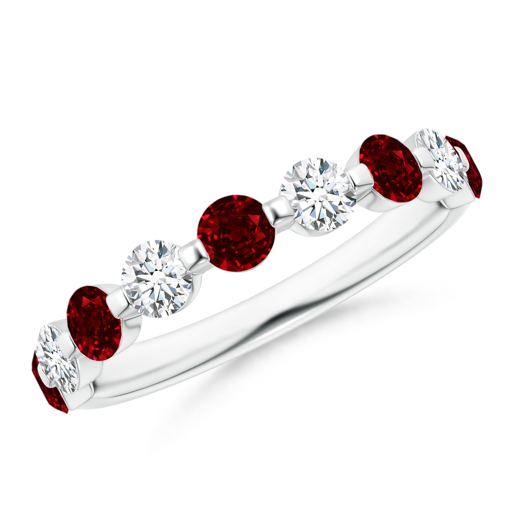 3mm AAAA Floating Ruby and Diamond Semi Eternity Wedding Band for Her in White Gold