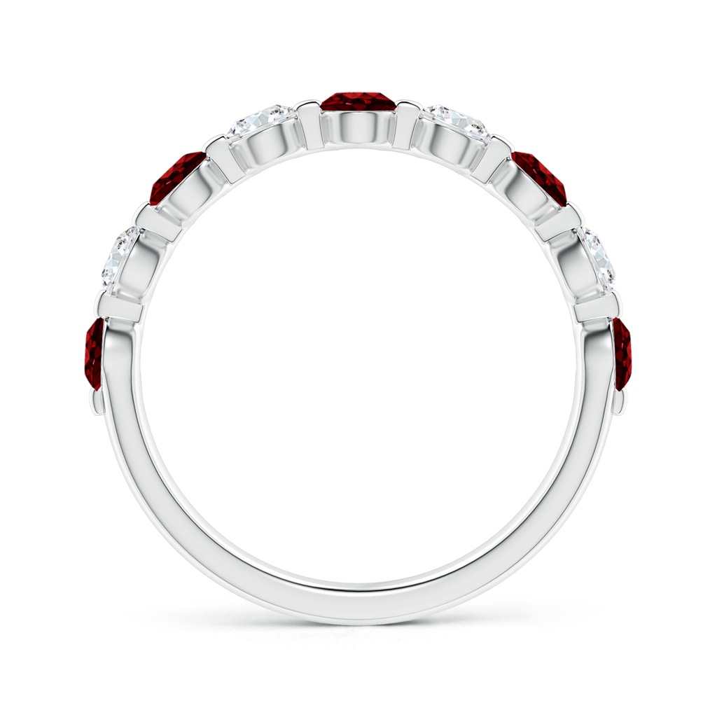 3mm AAAA Floating Ruby and Diamond Semi Eternity Wedding Band for Her in White Gold Side-1