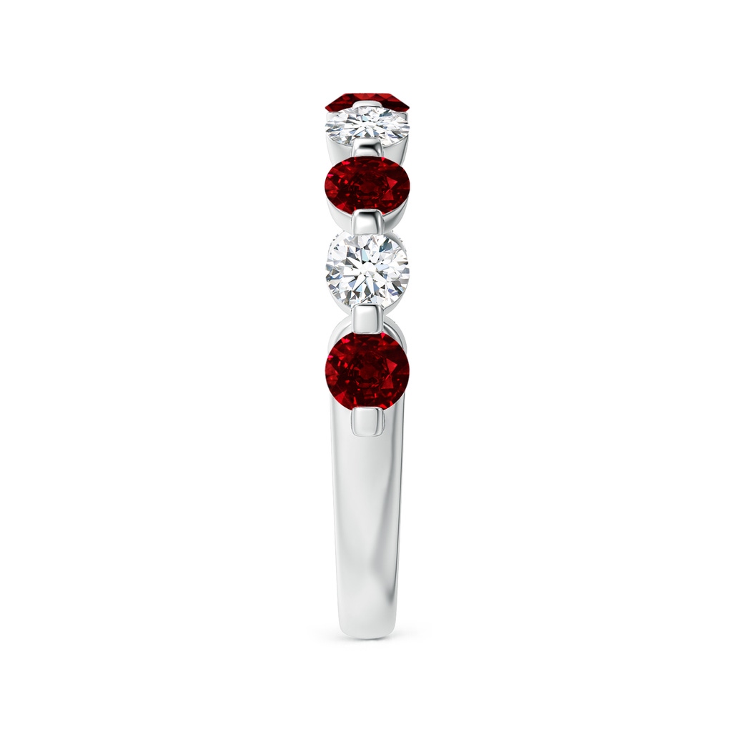 3mm AAAA Floating Ruby and Diamond Semi Eternity Wedding Band for Her in White Gold Side-2