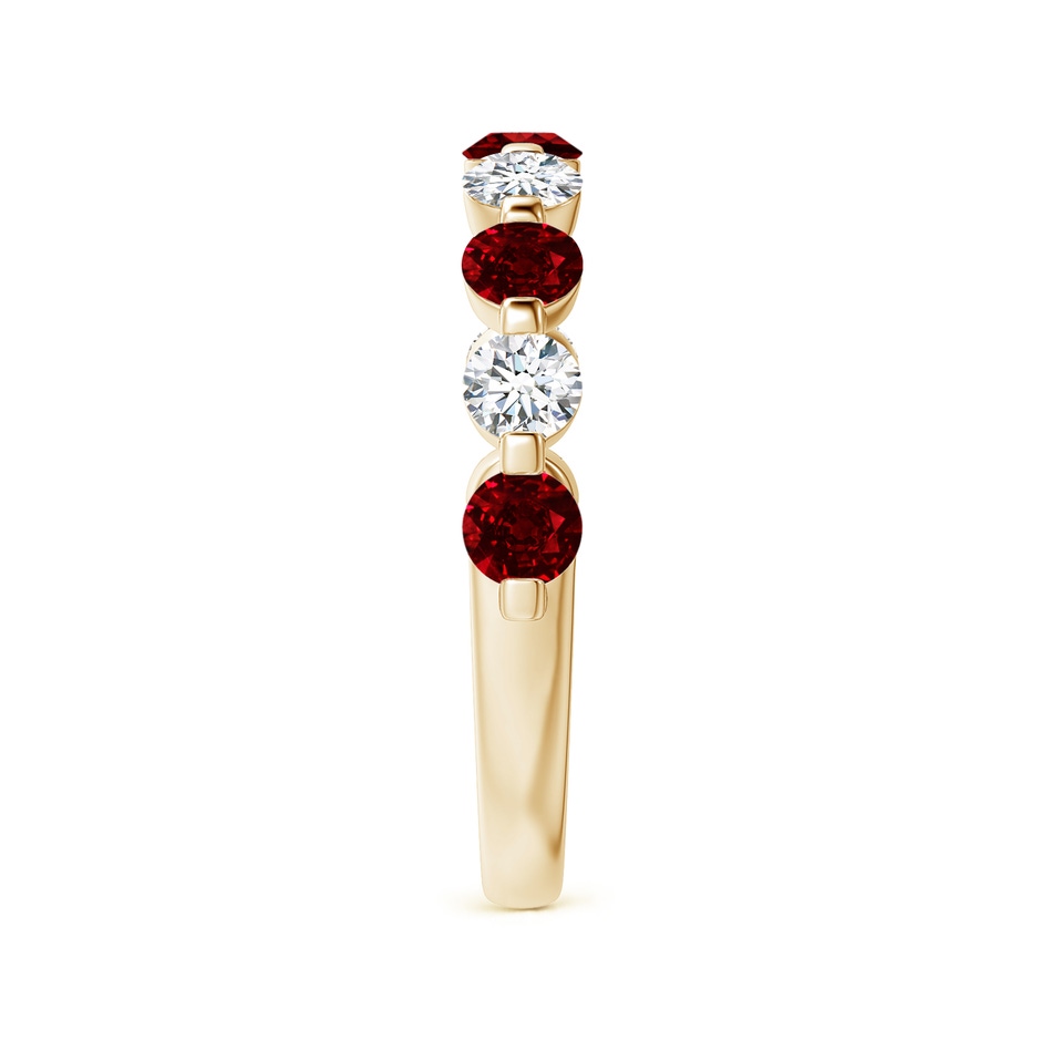 3mm AAAA Floating Ruby and Diamond Semi Eternity Wedding Band for Her in Yellow Gold side-2