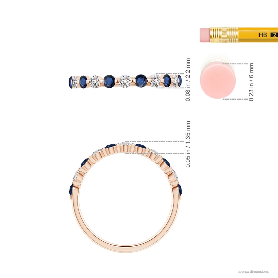 2.2mm AA Floating Sapphire and Diamond Semi Eternity Wedding Band in Rose Gold ruler