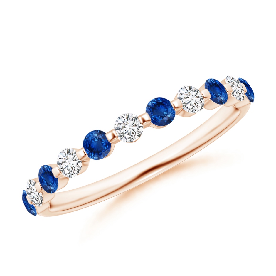 2.2mm AAA Floating Sapphire and Diamond Semi Eternity Wedding Band in Rose Gold 