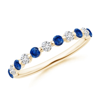 2.2mm AAA Floating Sapphire and Diamond Semi Eternity Wedding Band in Yellow Gold