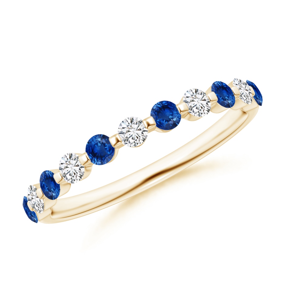 2.2mm AAA Floating Sapphire and Diamond Semi Eternity Wedding Band in Yellow Gold 