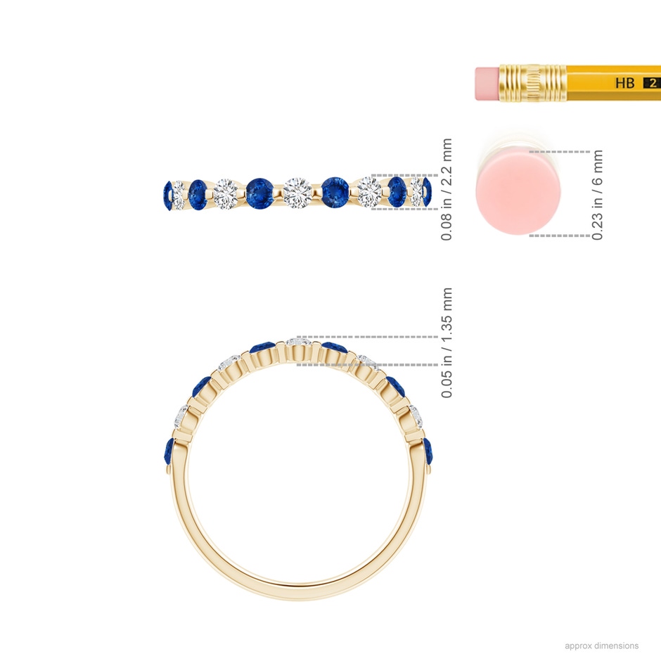 2.2mm AAA Floating Sapphire and Diamond Semi Eternity Wedding Band in Yellow Gold ruler