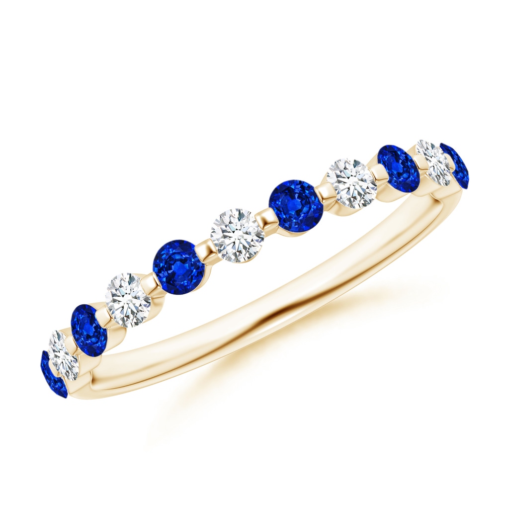 2.2mm AAAA Floating Sapphire and Diamond Semi Eternity Wedding Band in Yellow Gold
