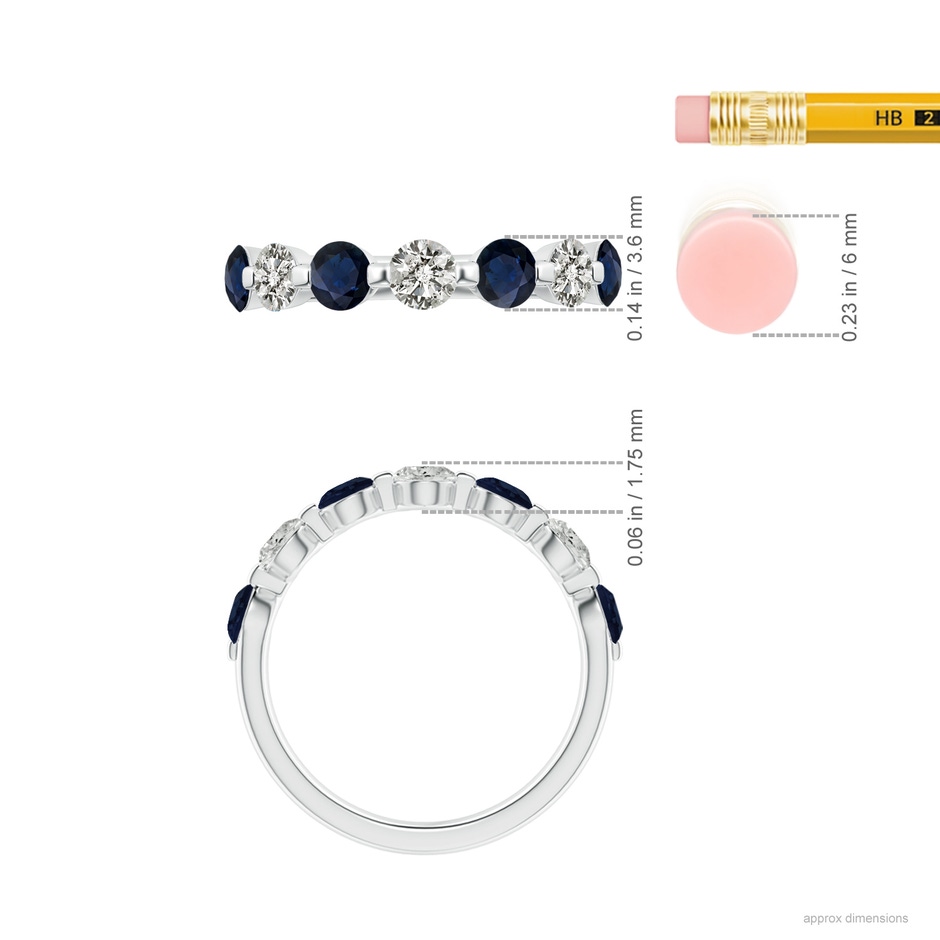 3.6mm A Floating Sapphire and Diamond Semi Eternity Wedding Band in White Gold ruler