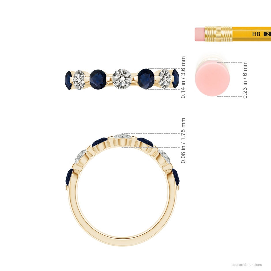 3.6mm A Floating Sapphire and Diamond Semi Eternity Wedding Band in Yellow Gold ruler