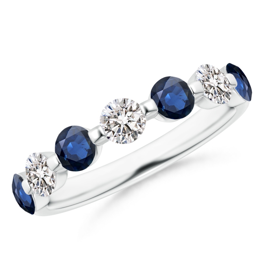3.6mm AA Floating Sapphire and Diamond Semi Eternity Wedding Band in P950 Platinum 