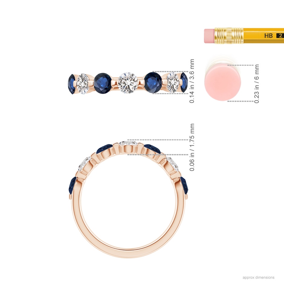 3.6mm AA Floating Sapphire and Diamond Semi Eternity Wedding Band in Rose Gold ruler