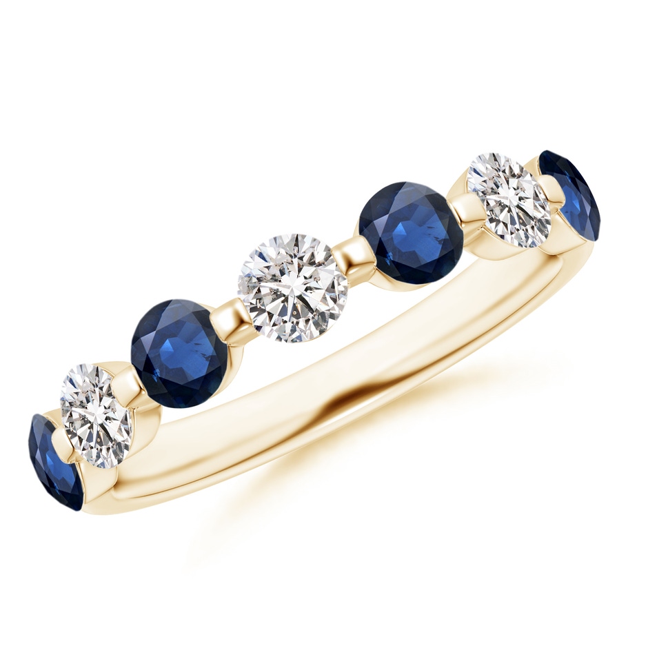 3.6mm AA Floating Sapphire and Diamond Semi Eternity Wedding Band in Yellow Gold 