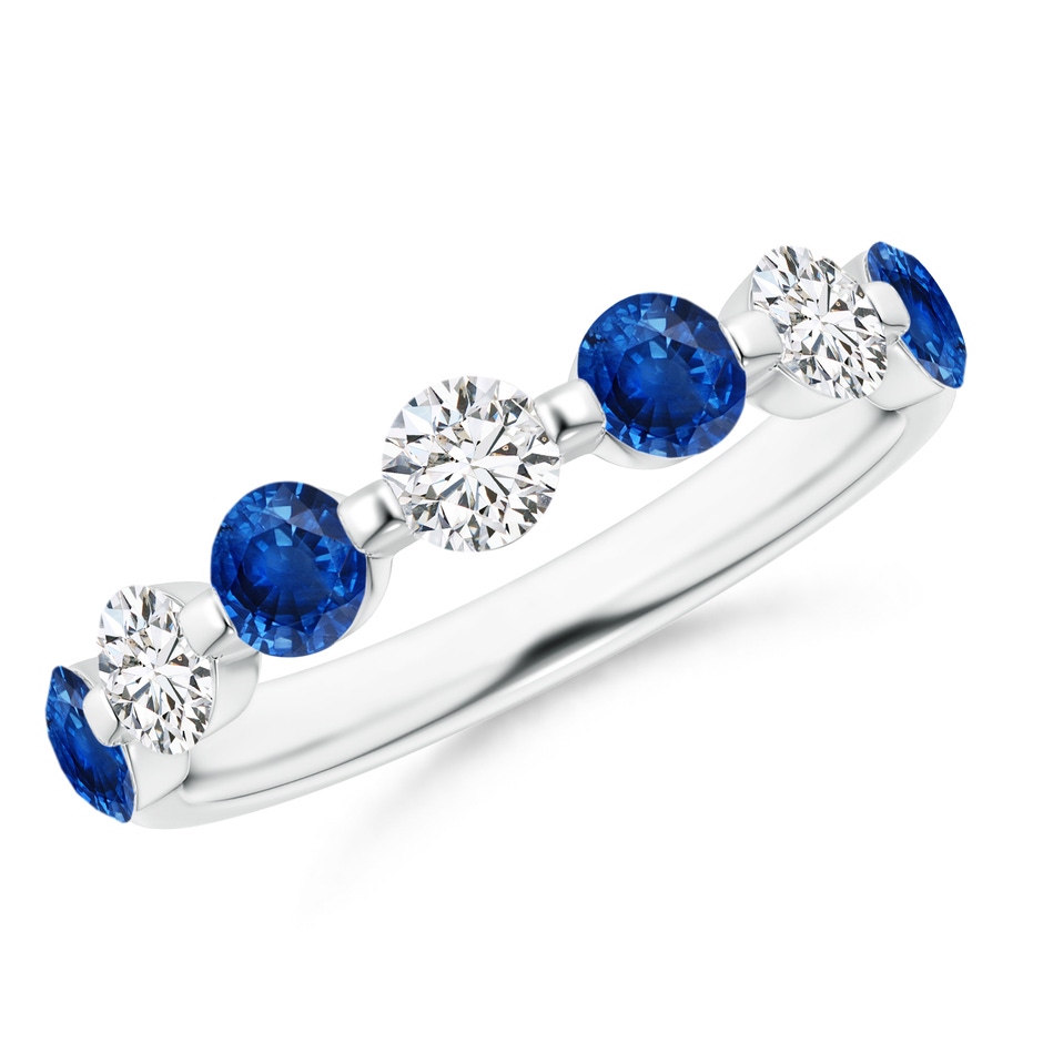 3.6mm AAA Floating Sapphire and Diamond Semi Eternity Wedding Band in P950 Platinum 