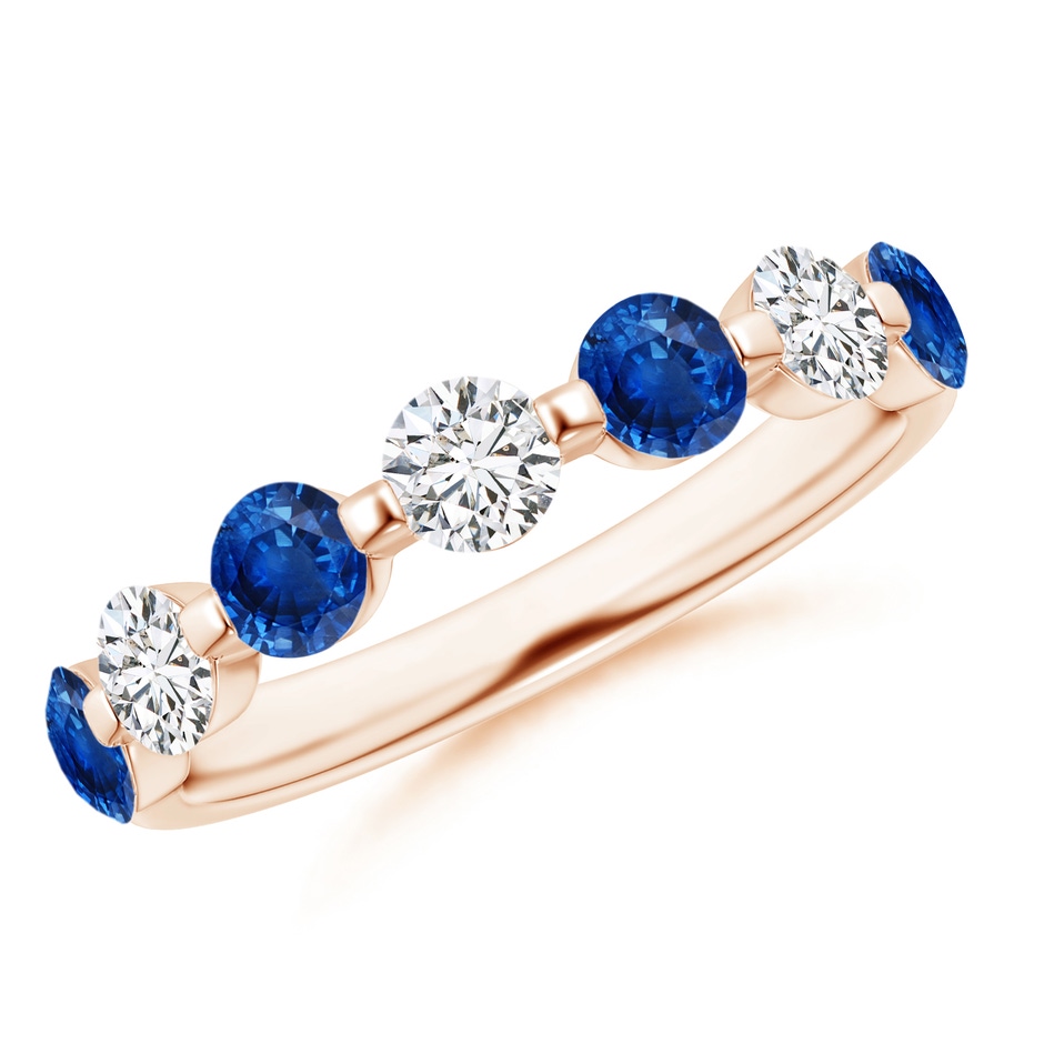 3.6mm AAA Floating Sapphire and Diamond Semi Eternity Wedding Band in Rose Gold 