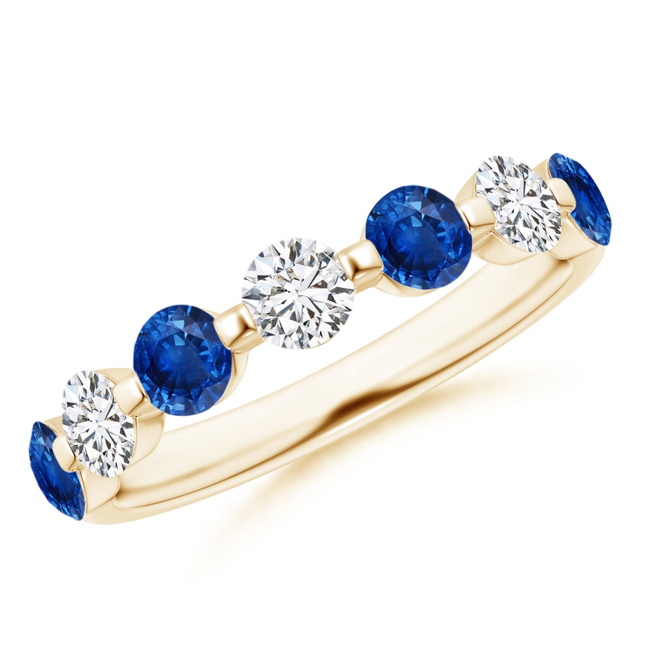 3.6mm AAA Floating Sapphire and Diamond Semi Eternity Wedding Band in Yellow Gold 