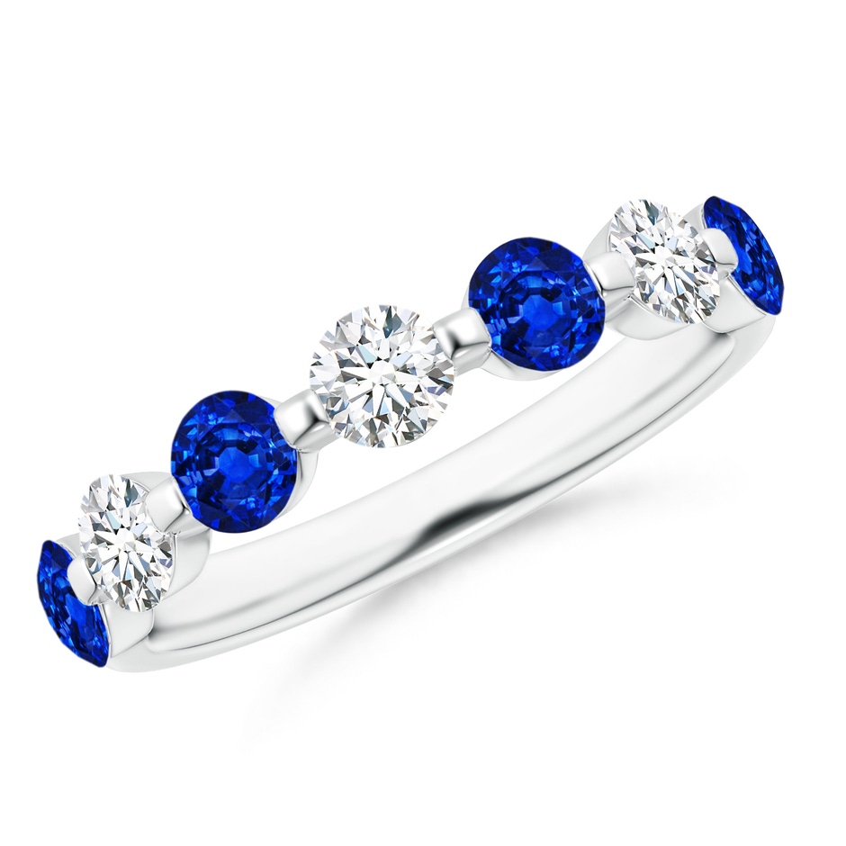 3.6mm AAAA Floating Sapphire and Diamond Semi Eternity Wedding Band in P950 Platinum 