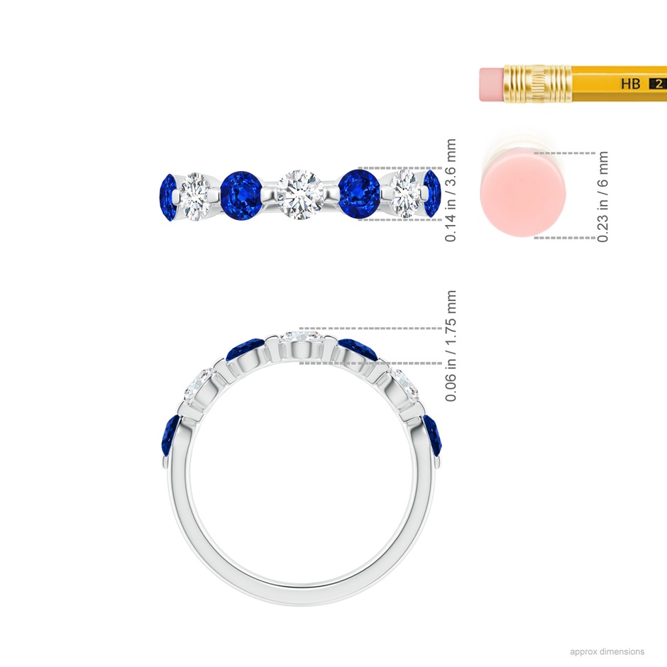3.6mm AAAA Floating Sapphire and Diamond Semi Eternity Wedding Band in P950 Platinum ruler
