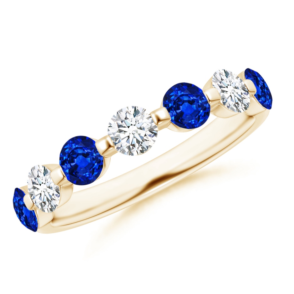 3.6mm AAAA Floating Sapphire and Diamond Semi Eternity Wedding Band in Yellow Gold 