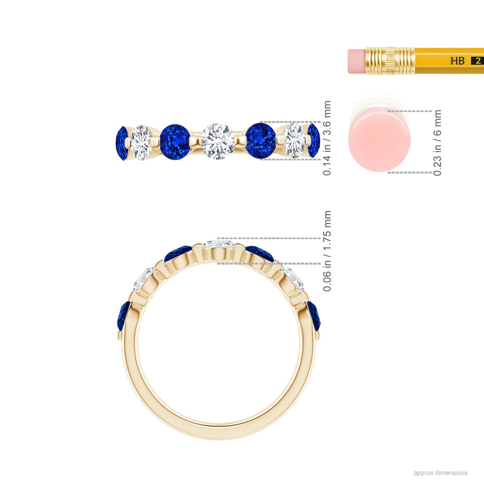 3.6mm AAAA Floating Sapphire and Diamond Semi Eternity Wedding Band in Yellow Gold ruler