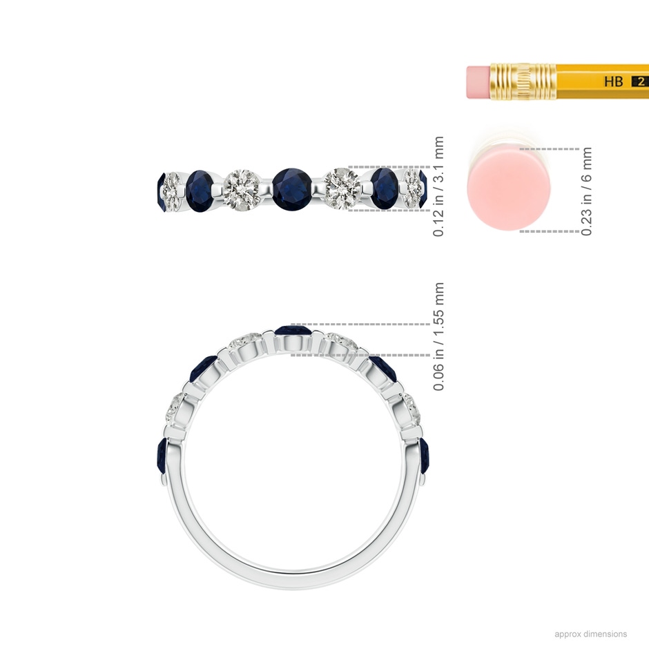 3mm A Floating Sapphire and Diamond Semi Eternity Wedding Band in White Gold ruler