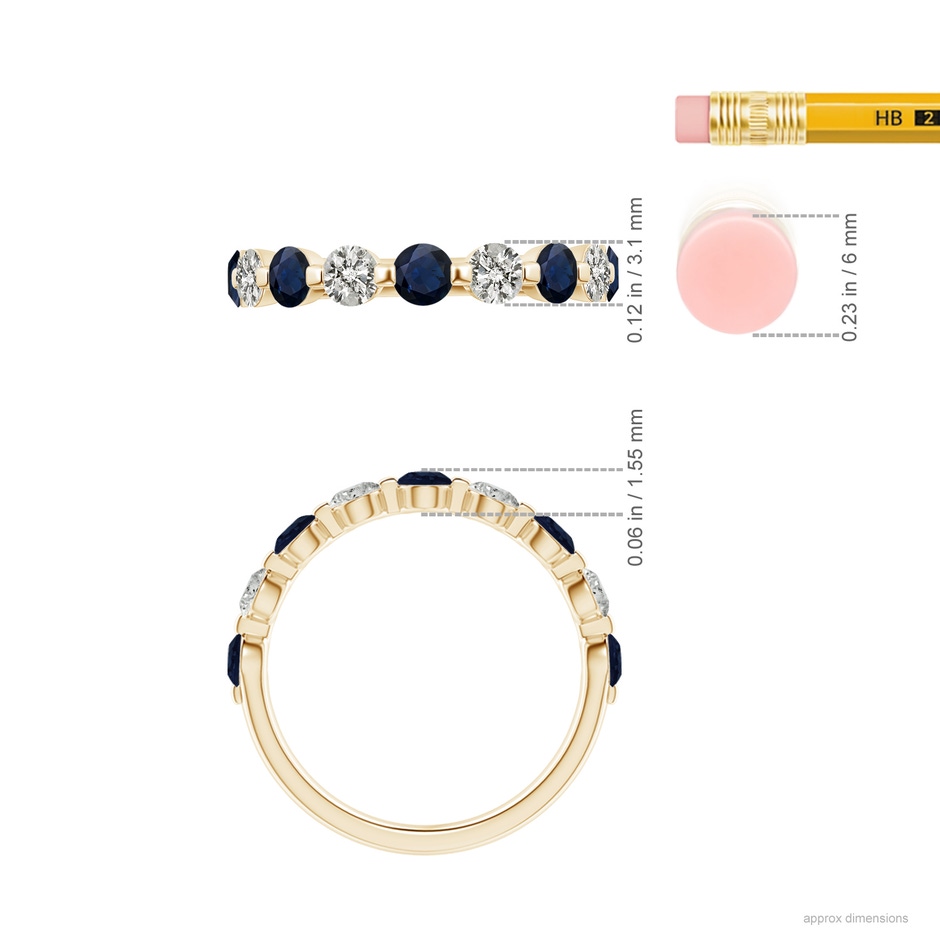 3mm A Floating Sapphire and Diamond Semi Eternity Wedding Band in Yellow Gold ruler