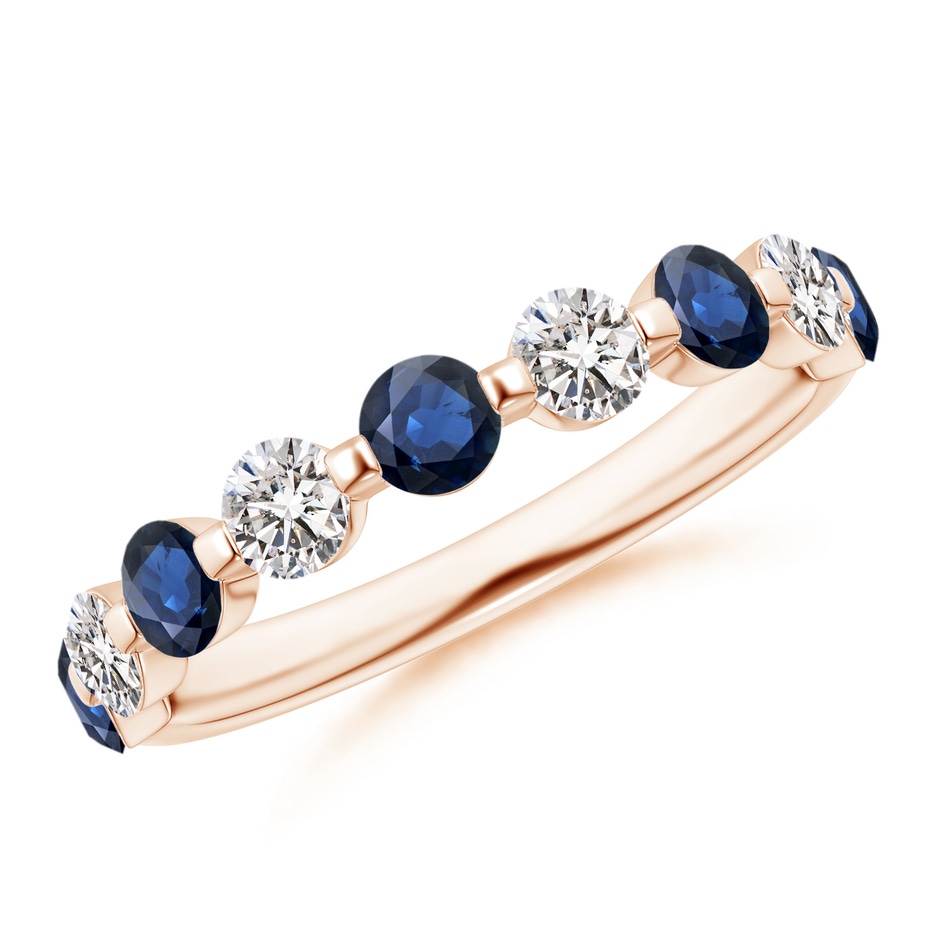 3mm AA Floating Sapphire and Diamond Semi Eternity Wedding Band in Rose Gold 