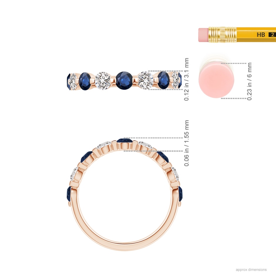 3mm AA Floating Sapphire and Diamond Semi Eternity Wedding Band in Rose Gold ruler