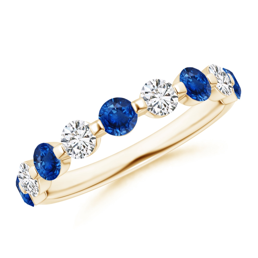 3mm AAA Floating Sapphire and Diamond Semi Eternity Wedding Band in Yellow Gold