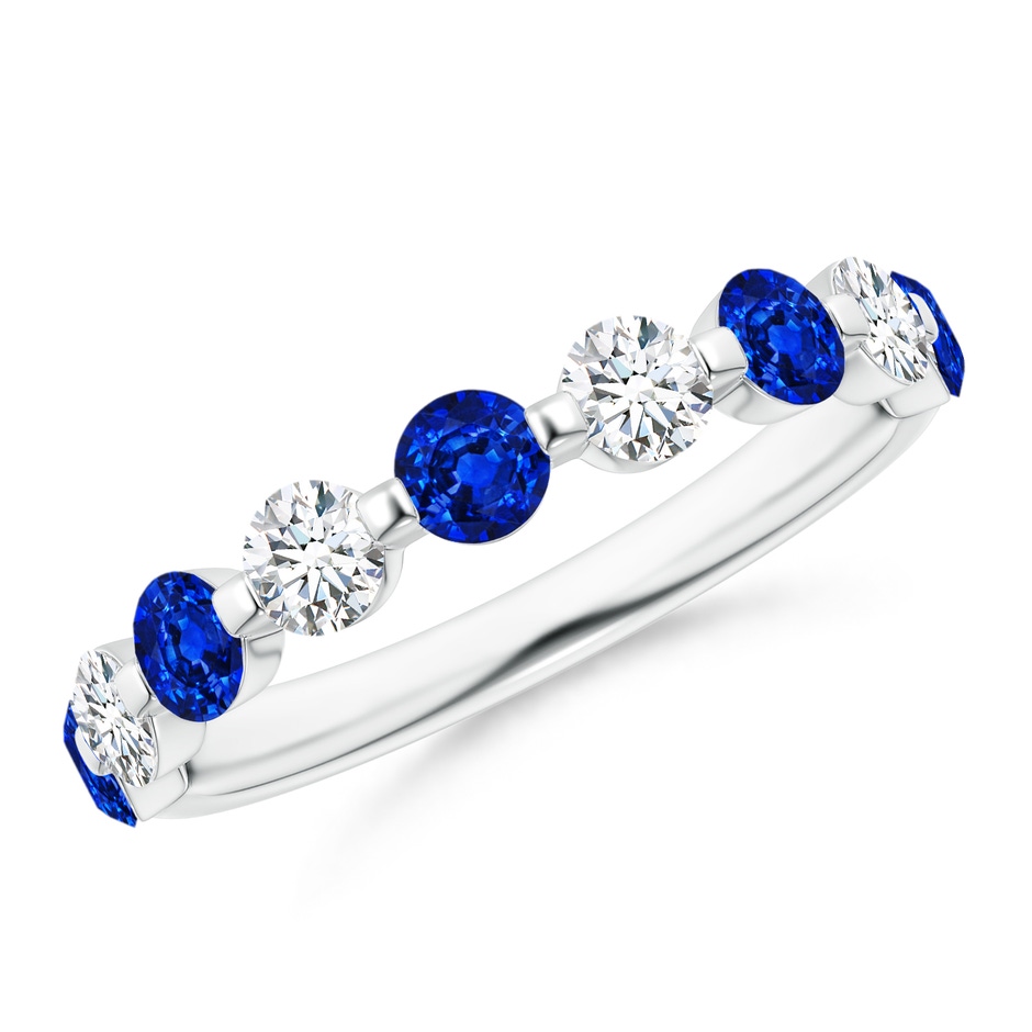 3mm AAAA Floating Sapphire and Diamond Semi Eternity Wedding Band in P950 Platinum 