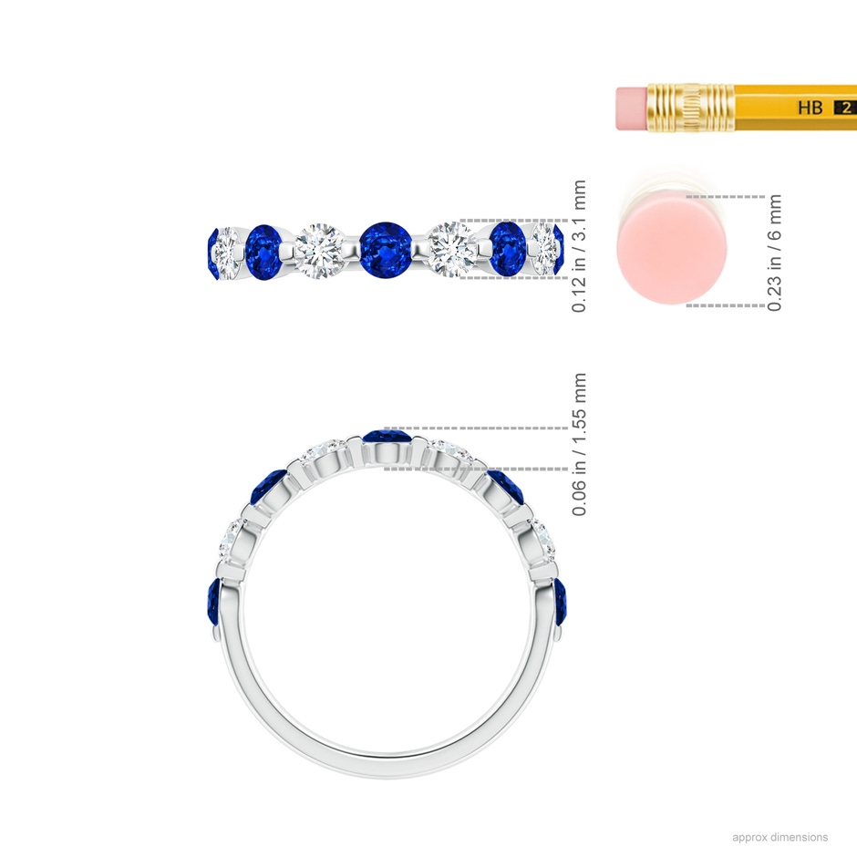 3mm AAAA Floating Sapphire and Diamond Semi Eternity Wedding Band in P950 Platinum ruler