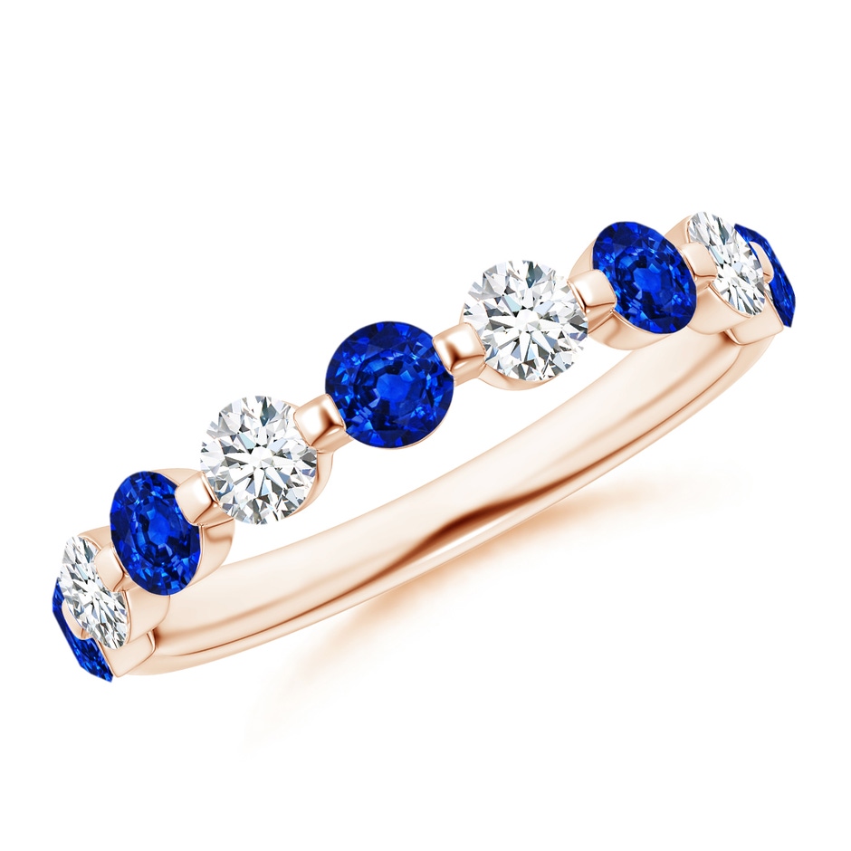 3mm AAAA Floating Sapphire and Diamond Semi Eternity Wedding Band in Rose Gold 