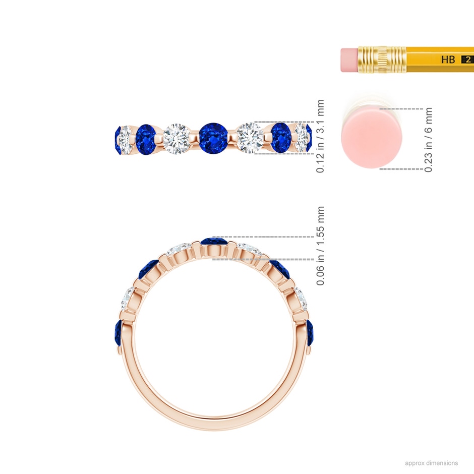 3mm AAAA Floating Sapphire and Diamond Semi Eternity Wedding Band in Rose Gold ruler