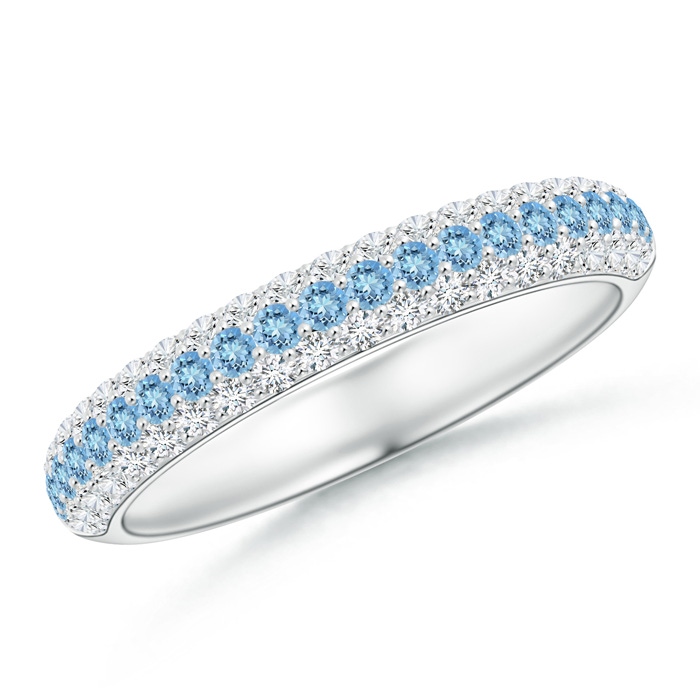 1.5mm AAAA Triple Row Round Aquamarine and Diamond Wedding Band in P950 Platinum 