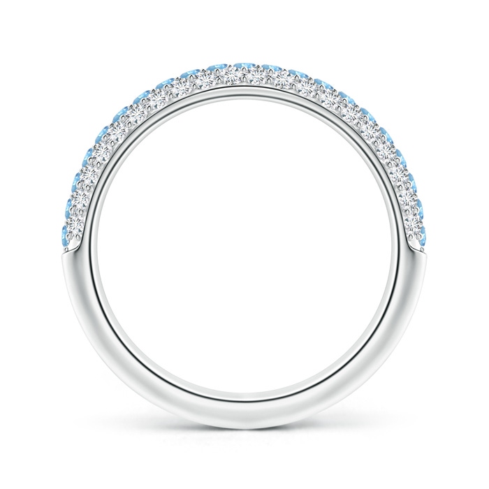 1.5mm AAAA Triple Row Round Aquamarine and Diamond Wedding Band in White Gold Product Image